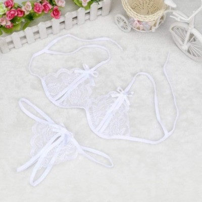 Sets Women Lady Sexy Lingerie Lace Underwear Sleepwear G-String Badydoll Lingerie Erotic Dress Nightwear - White - C918T9AD8E6