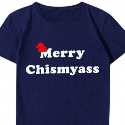 Sleep Sets Mens Christmas Funny Letter Print Short Sleeve Graphic Tops Casual Tee Shirts - Navy - C2192N487LZ