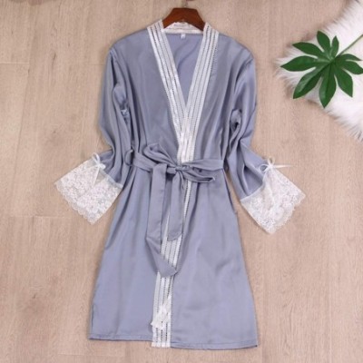 Robes Women's Bathrobe- Women Rayon Lace Robes Wedding Bridesmaid Bride Gown Kimono Solid Robe Sleepwear Nightgown Bridesmaid...