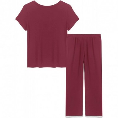 Sets Women's Bamboo Pajama Wicking Sleepwear Short Sleeves Top with Pants Set - Long-burgundy - CD199X0XH5R