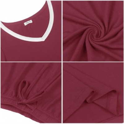 Sets Women's Bamboo Pajama Wicking Sleepwear Short Sleeves Top with Pants Set - Long-burgundy - CD199X0XH5R