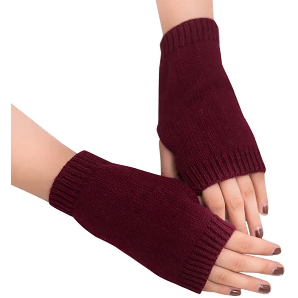 Shapewear Women Girl Knitted Arm Fingerless Warm Winter Gloves Soft Warm Mitten Hot Sale! - Wine - CL18LLM4URM