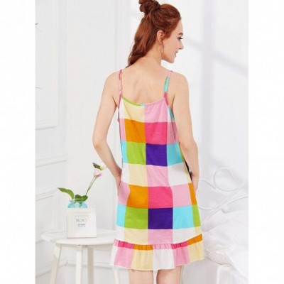 Nightgowns & Sleepshirts Women's Sleeveless Nightgown Lounge Dress Full Slip Nightwear Sleepshirt - Multicolored Eye Mask - C...