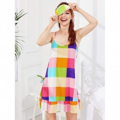 Nightgowns & Sleepshirts Women's Sleeveless Nightgown Lounge Dress Full Slip Nightwear Sleepshirt - Multicolored Eye Mask - C...