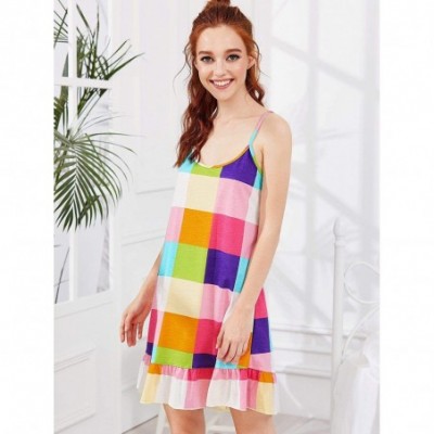 Nightgowns & Sleepshirts Women's Sleeveless Nightgown Lounge Dress Full Slip Nightwear Sleepshirt - Multicolored Eye Mask - C...