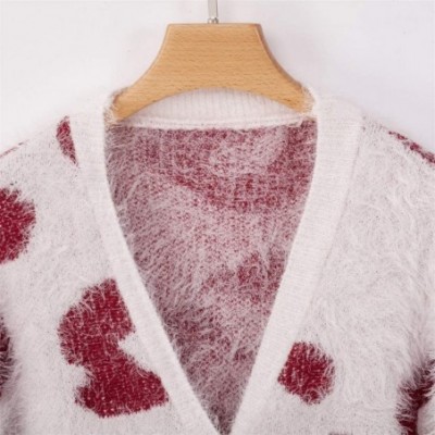 Slips Womens Cardigans Plus Size Long Sleeve Button Down Leopard Knitted Cardigan Long Sweater Coat - Red - C018XUC27I9