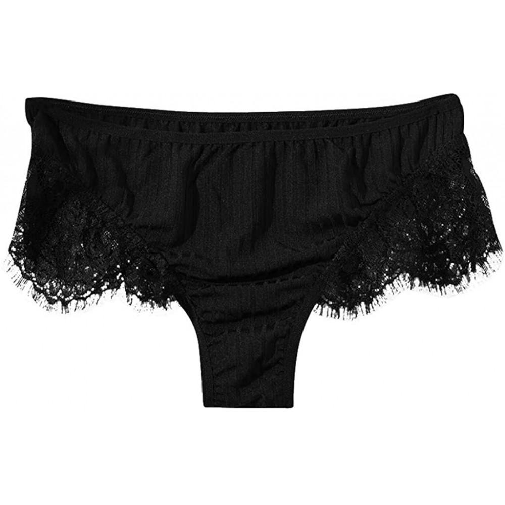 Garters & Garter Belts 1PC Sexy Women Lace Lingerie Plus Size Underwear Briefs Underpants Thong M-3XL - Black - CY18XWZ3D5X