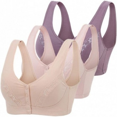 Bras 3 Pack Medium Elderly Women Everyday Bras - Women Cotton Soft Cup Bra Full-Freedom Front Close Bras - C318WECY8AW