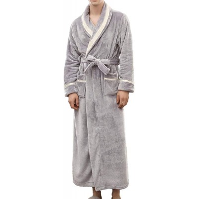 Robes Plush Fleece Robe with Hood-Unisex Couple Fluffy Fleece Shawl Collar Bath Bathrobe Warm Sleepwear - Grey - CK18Z5WKQDL