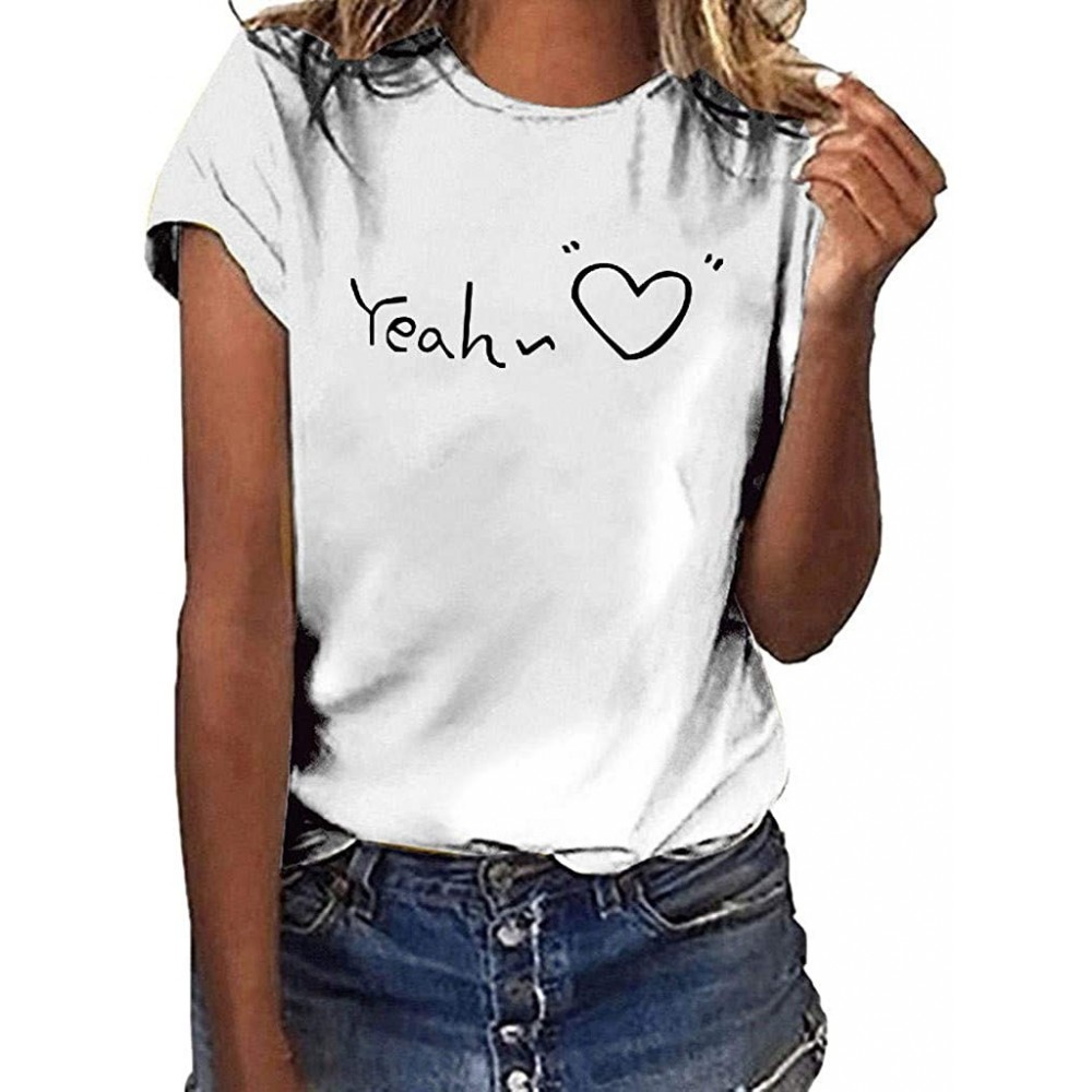 Thermal Underwear Fashion Women's Casual T-Shirt Loose Short-Sleeved Leaf Print O-Neck Top - White I - CP18WXRHSEE