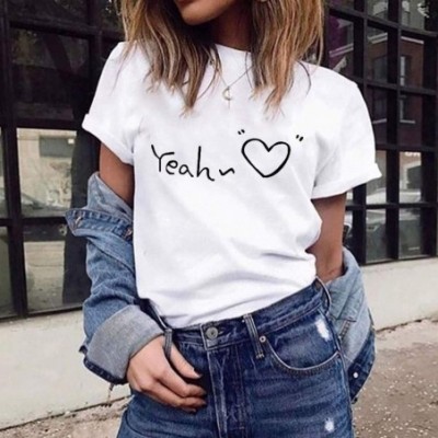 Thermal Underwear Fashion Women's Casual T-Shirt Loose Short-Sleeved Leaf Print O-Neck Top - White I - CP18WXRHSEE