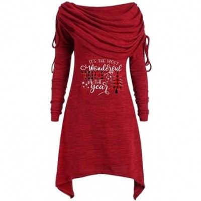 Thermal Underwear Christmas Sweatshirt Women's Plus Size Long Sleeve Fold-Over Collar Ruched Long Tunic Tops - C-red - C718ZZ...