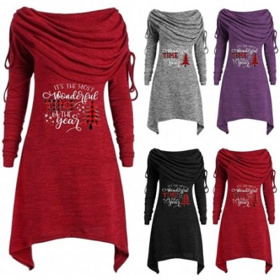 Thermal Underwear Christmas Sweatshirt Women's Plus Size Long Sleeve Fold-Over Collar Ruched Long Tunic Tops - C-red - C718ZZ...