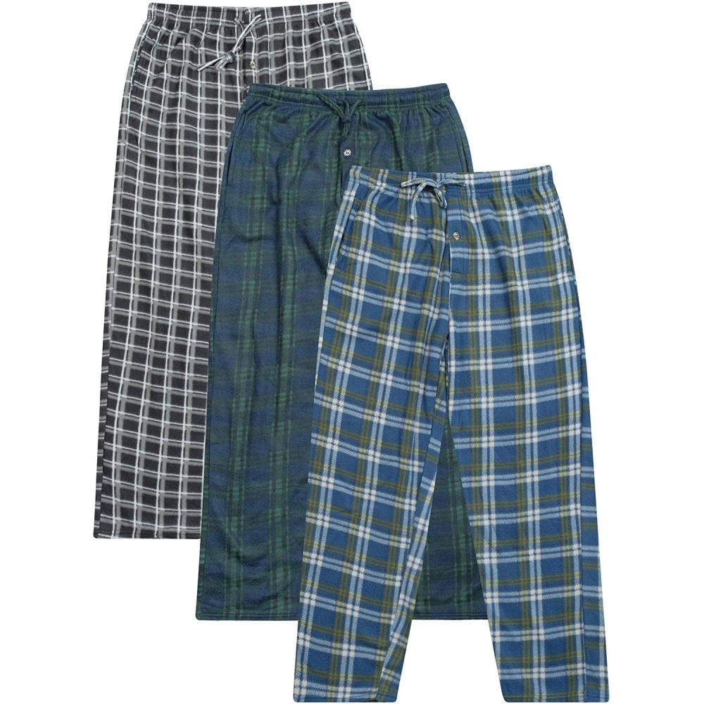 Sleep Bottoms 3 Pack Mens Pajama Pants - Mens Fleece Plaid Lounge Pajama Bottoms - Set a - CU18RRASKWG