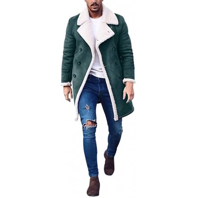 G-Strings & Thongs Men Winter Lapel Neck Double Breasted Faux Fur Shearling Lined Long Suede Jacket Coat - Green - CD192T42TS2