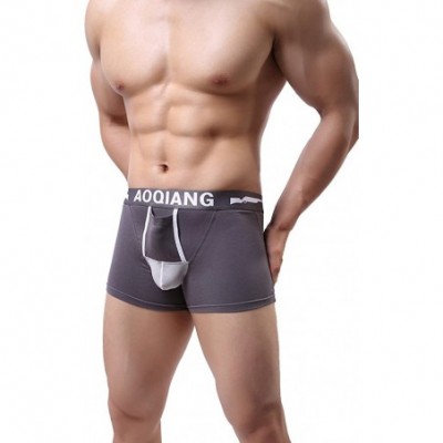 Boxer Briefs Mens Underwear Cotton Mesh Splicing Separate Pouch Boxer Trunks Underoots - Gray - C81860GXICX