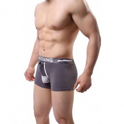 Boxer Briefs Mens Underwear Cotton Mesh Splicing Separate Pouch Boxer Trunks Underoots - Gray - C81860GXICX