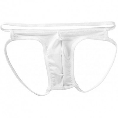 Briefs Men's Silky Low Rise Bulge Pouch Jockstraps Elastic Waist Open Butt Briefs Underwear - White - CD19D6GZD5I