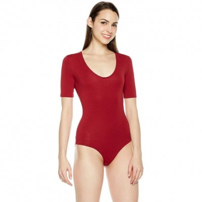 Shapewear Women's U-Neck Snap Crotch Long Sleeve Bodycon Bodysuit Leotard One Piece Tops - Wine Red - CF18RK2TZ4T