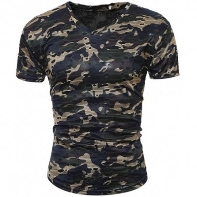 Undershirts T-Shirt Top Men's Camouflage Print V Neck Pullover Short Tees Blouse - X3-army Green - C218QH5UDXC