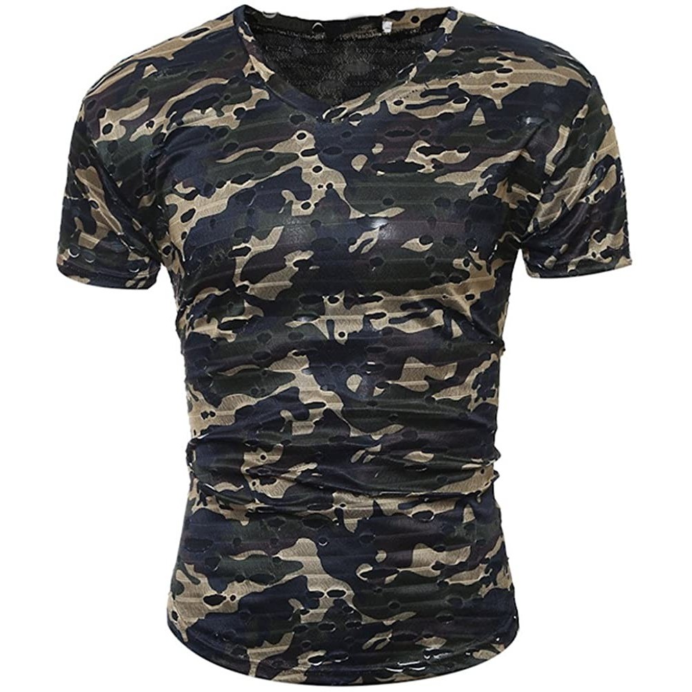 Undershirts T-Shirt Top Men's Camouflage Print V Neck Pullover Short Tees Blouse - X3-army Green - C218QH5UDXC