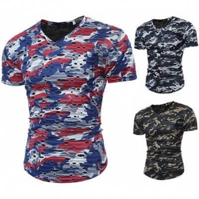 Undershirts T-Shirt Top Men's Camouflage Print V Neck Pullover Short Tees Blouse - X3-army Green - C218QH5UDXC