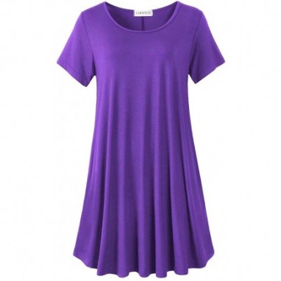 Nightgowns & Sleepshirts Women's Short Sleeve Swing Tunic Casual Pockets Loose T Shirt Dress - Deep Purple - CT18NUXDURH