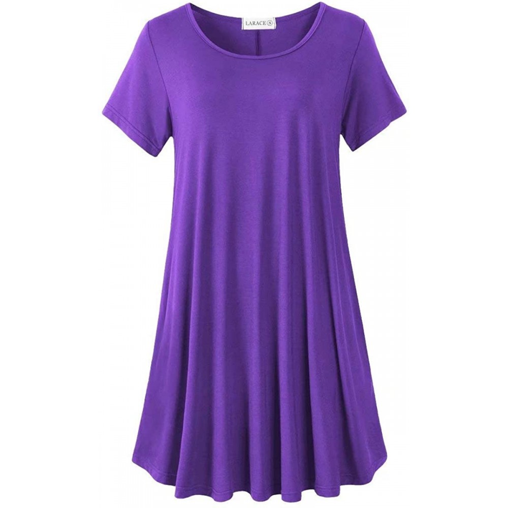 Nightgowns & Sleepshirts Women's Short Sleeve Swing Tunic Casual Pockets Loose T Shirt Dress - Deep Purple - CT18NUXDURH