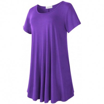 Nightgowns & Sleepshirts Women's Short Sleeve Swing Tunic Casual Pockets Loose T Shirt Dress - Deep Purple - CT18NUXDURH