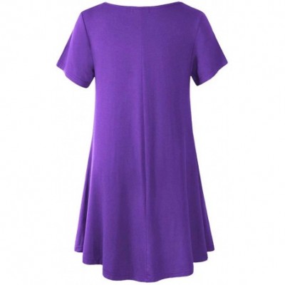 Nightgowns & Sleepshirts Women's Short Sleeve Swing Tunic Casual Pockets Loose T Shirt Dress - Deep Purple - CT18NUXDURH