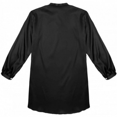 Robes Mens Silky Satin Nightshirt Comfy Long Sleeve Solid Color Pajamas Loose Pullover Sleepwear - Black - CA18U0LYTO8