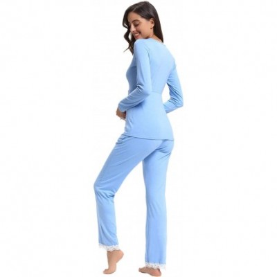 Sets Women's Pajama Set Long Sleeve V-Neck Full Length Pants Soft Pj Sets Sleepwear - Style 2_light Blue - CV18KL7NOS4