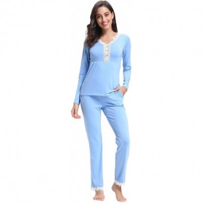 Sets Women's Pajama Set Long Sleeve V-Neck Full Length Pants Soft Pj Sets Sleepwear - Style 2_light Blue - CV18KL7NOS4