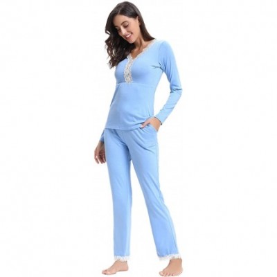 Sets Women's Pajama Set Long Sleeve V-Neck Full Length Pants Soft Pj Sets Sleepwear - Style 2_light Blue - CV18KL7NOS4