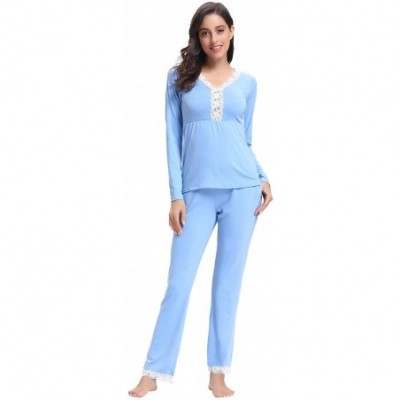 Sets Women's Pajama Set Long Sleeve V-Neck Full Length Pants Soft Pj Sets Sleepwear - Style 2_light Blue - CV18KL7NOS4