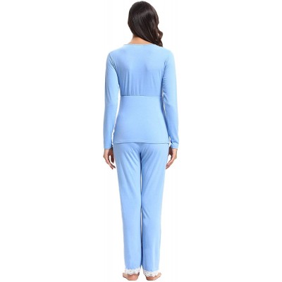 Sets Women's Pajama Set Long Sleeve V-Neck Full Length Pants Soft Pj Sets Sleepwear - Style 2_light Blue - CV18KL7NOS4