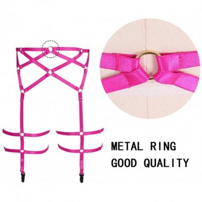 Garters & Garter Belts Women Body Harness Garter 2 Clips Leg Elastic Strap Stockings Suspender Belt - Rose Red - CO196SEETHS