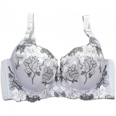 Bras Female Sexy Embroidered Girl Adjustable Bras Sexy Lingerie Body Beauty Underwear - Gray - C218YHHTR3M