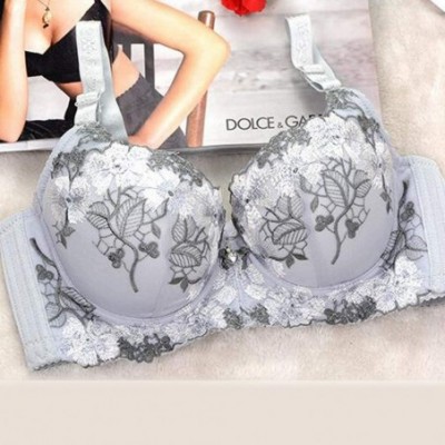 Bras Female Sexy Embroidered Girl Adjustable Bras Sexy Lingerie Body Beauty Underwear - Gray - C218YHHTR3M