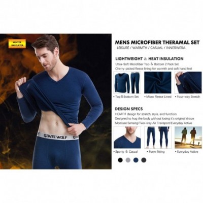 Thermal Underwear Men's Thermal Underwear Set Microfiber Fleece Long Johns Winter Base Layer Top and Bottom - Blue - C218AHR40ML