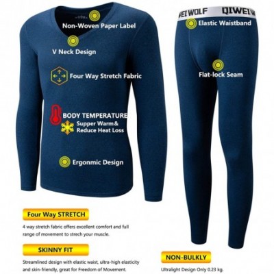 Thermal Underwear Men's Thermal Underwear Set Microfiber Fleece Long Johns Winter Base Layer Top and Bottom - Blue - C218AHR40ML