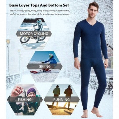 Thermal Underwear Men's Thermal Underwear Set Microfiber Fleece Long Johns Winter Base Layer Top and Bottom - Blue - C218AHR40ML