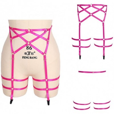 Garters & Garter Belts Women Body Harness Garter 2 Clips Leg Elastic Strap Stockings Suspender Belt - Rose Red - CO196SEETHS