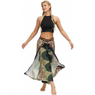 Bottoms Women's Boho Harem Yoga Pants Floral Print Baggy Comfy Hippie Palazzo Pants - 033q - CV190N4C3LA