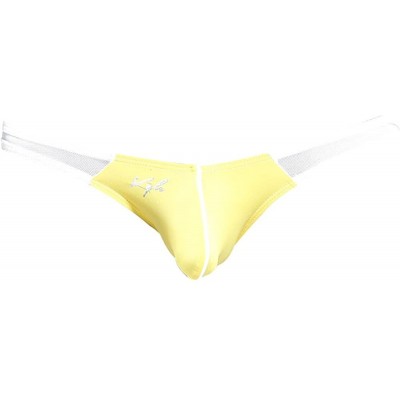 Bikinis Men's Sexy Slip Bikini Dual Color Piping Pouch Enhancing Underwear - White/Yellow - C7183KYOKE7