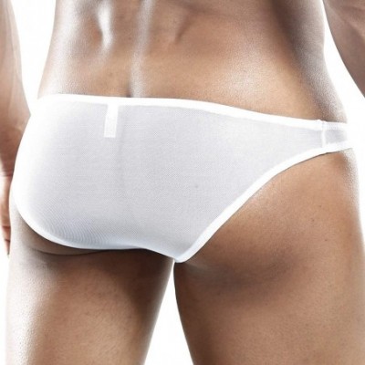 Bikinis Men's Sexy Slip Bikini Dual Color Piping Pouch Enhancing Underwear - White/Yellow - C7183KYOKE7