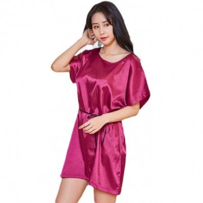 Nightgowns & Sleepshirts Women's Short Sleeves Charmeuse Silky Soft Spa Summer Sleeping Dress - Rose Red - C1199SM5045