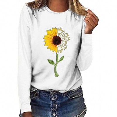 Bras Women Crewneck Long Sleeve Sunflower Tee Shirt Cute Graphic T Shirts Casual Plus Size Blouses - White - C0195QDHHMI