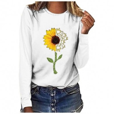 Bras Women Crewneck Long Sleeve Sunflower Tee Shirt Cute Graphic T Shirts Casual Plus Size Blouses - White - C0195QDHHMI