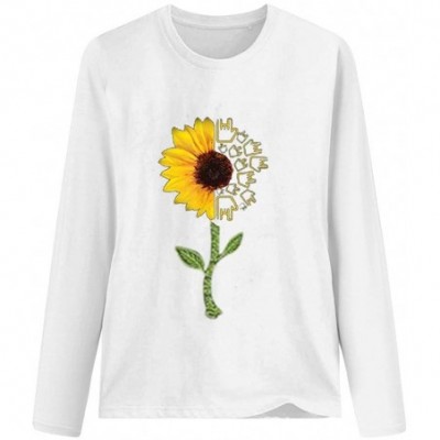 Bras Women Crewneck Long Sleeve Sunflower Tee Shirt Cute Graphic T Shirts Casual Plus Size Blouses - White - C0195QDHHMI